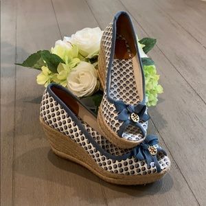 Tory Burch Dot Canvas Espadrille sz 6.5B